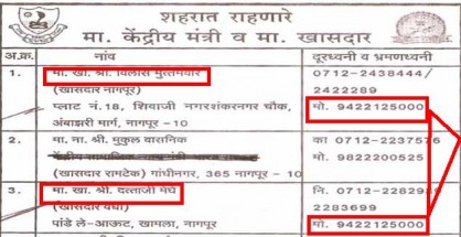 Portion of NMC diary showing Vilas Muttemwar and Datta Meghe number as same