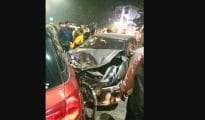 Rashly-driven car hits two cars, a bicycle near Khamla Square