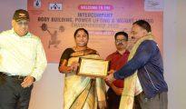 Weightlifter Padma Shree Smt. Karnam Malleswari gives away top awards at the inter company Powerlifting Weightlifting & Bodybuilding Championship at Coal India HQ