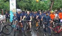 In Pics: Rain fails to dampen Nagpur City Police’s ‘Cyclothon’ to promote women’s safety, traffic discipline