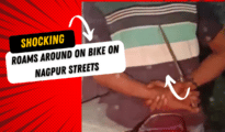Shocking Video! Man carrying sharp edged weapon roams around on bike on Nagpur streets