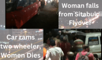 Video: Woman falls from Sitabuldi Flyover, husband injured after car rams their two wheeler in Nagpur