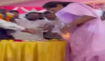 Video: Supriya Sule’s saree catches fire at event, no injuries
