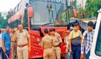 Action initiated against illegally parked pvt buses near Ganeshpeth Bus Stand