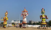 नागपुरात विजयादशमी निमित्त रावण, कुम्भकर्ण आणि मेघनाथ यांचे पुतळे दहनासाठी सज्ज