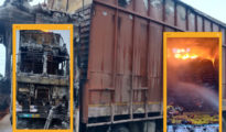 Video: Truck carrying raw grains catches fire on Nagpur-Wardha Road near Jamtha