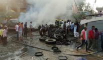 Fire broke out at an open scrap godown in Mominpura