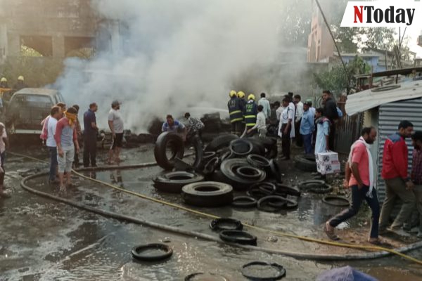 Fire broke out at an open scrap godown in Mominpura