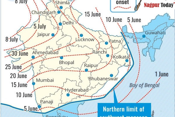 The monsoon’s progress- Might reach Nagpur by June 15