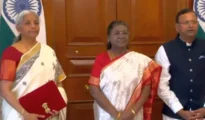 Sitharaman poses with budget tablet, meets Prez
