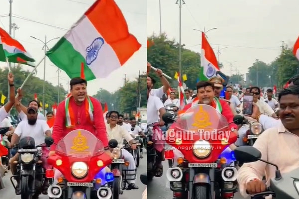 Saoner Tricolour Rally: BJP MLA Ashish Deshmukh Caught Riding Police Bike Without Helmet, Performs Stunt