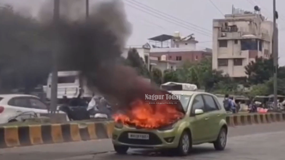 Moving Car Catches Fire; Major Accident Averted Due to Driver’s Alertness