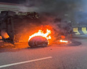 Bitumen Boiler Truck Catches Fire on wardhaman Nagar Flyover; No Casualties Reported