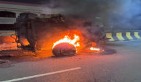 Bitumen Boiler Truck Catches Fire on wardhaman Nagar Flyover; No Casualties Reported