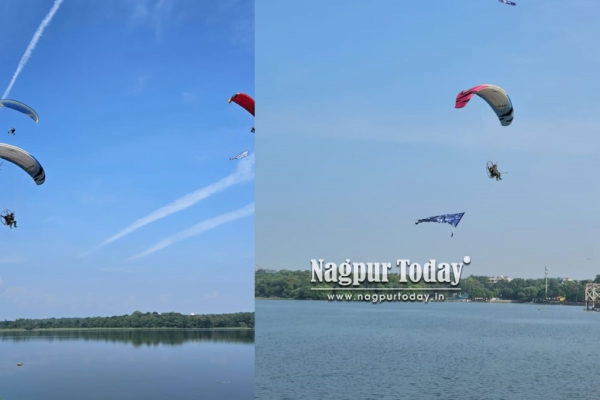 Nagpur: Paramotoring Over Futala Lake Mesmerizes Citizens with Aerial Spectacle