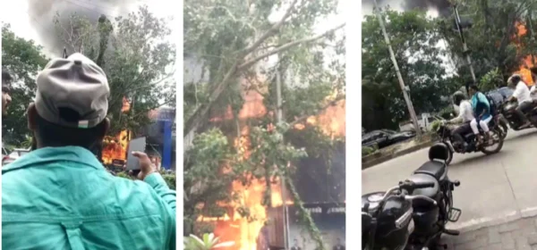 Massive Fire Breaks Out at Tile Showroom Near Baidyanath Chowk