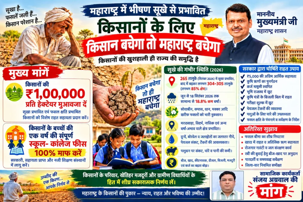 महाराष्ट्र के सूखा प्रभावित किसानों को ₹1 लाख प्रति हेक्टेयर मुआवजा मिले: संजय अग्रवाल
